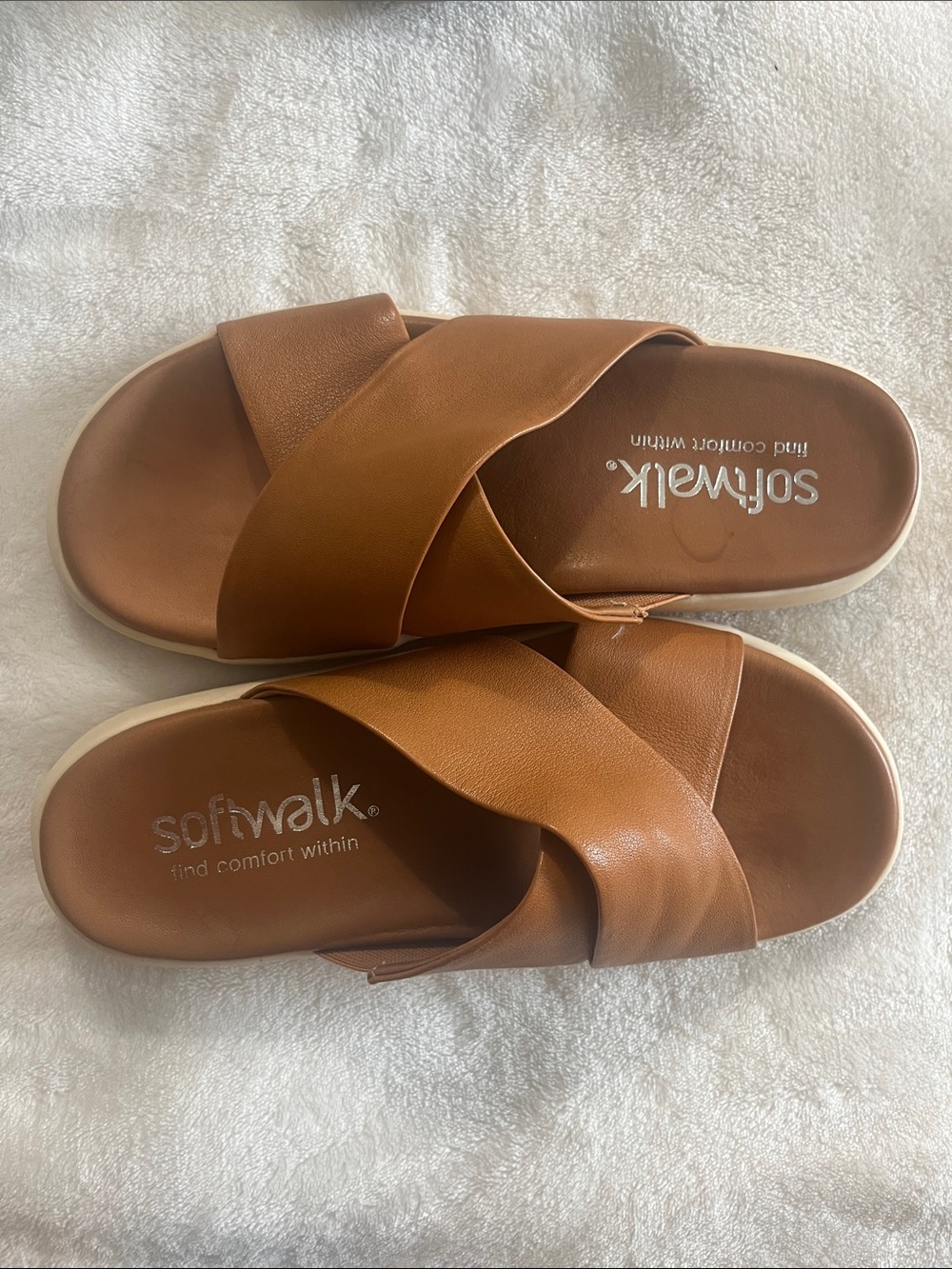SoftWalk Women's Tan Crossover Slide Sandals